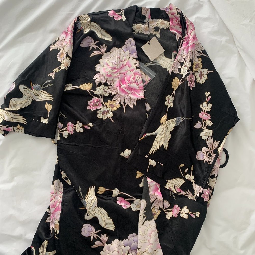 KIM+ONO Women's Satin Kimono Robe Long - Floral